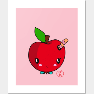 Cute little apple in kawaii style Posters and Art